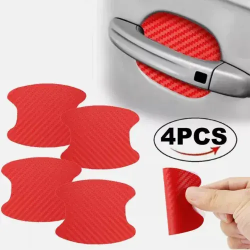 4X FOLIA OCHRONNA POD KLAMKI SAMOCHODU CARBON CZERWONA NALEPKI Darmowa dostawa